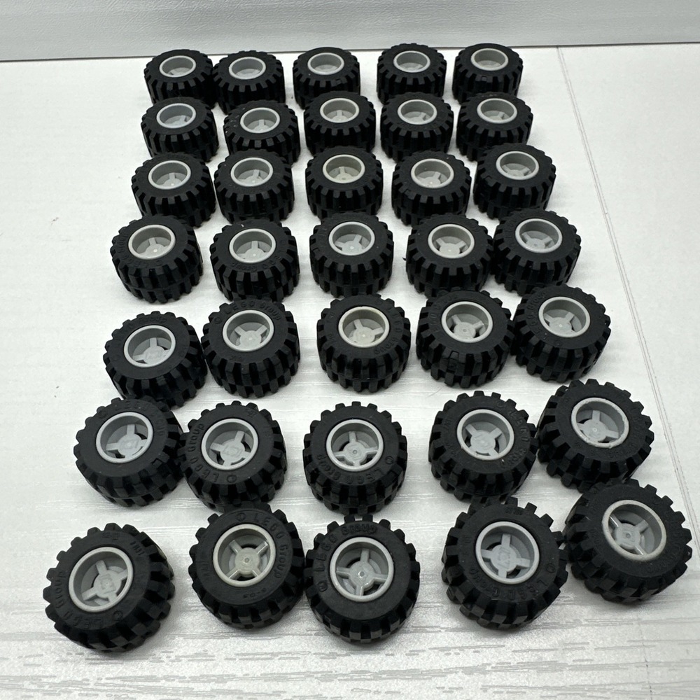 Lego 35 Wheels 21x12mm Black Tire Offset Tread Light Bluish Gray Rims